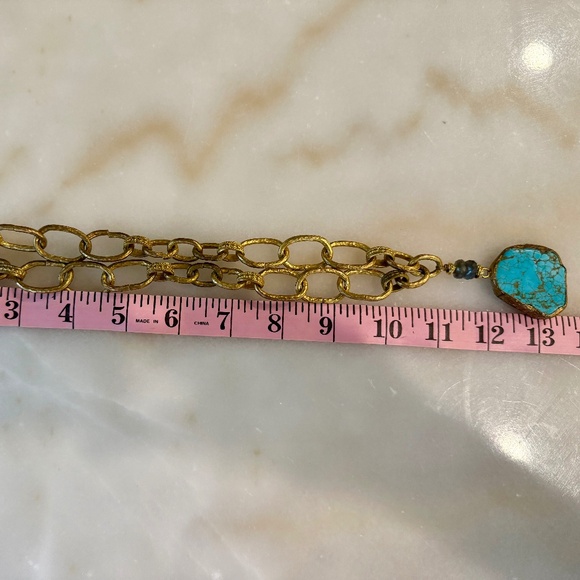 Striking Turquoise and Gold Chain Drop Necklace - Picture 4 of 9